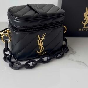 GWP Yves Saint Laurent Black Quilted Crossbody Bag with Gold Accents